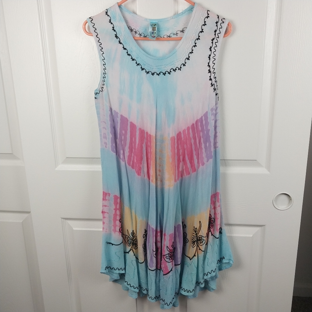 India Boutique Women's Rainbow Colorful Embroidered Flowy Hippie Summer Dress